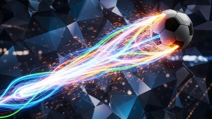 Vibrant neon light trails emanating from a futuristic robotic entity