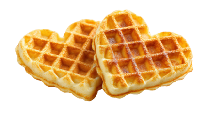 Two delicious heart shaped waffles topped with butter with golden brown surface