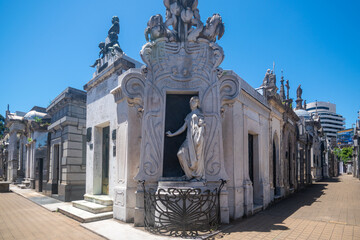 Naklejka premium Buenos Aires, Argentina, November, 14, 2025: view of Rufina Cambaceres mausoleum at Recoleta Cemetery