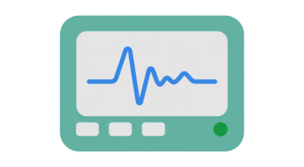 Medical monitor with ECG heartbeat line monitor screen isolated on a transparent background