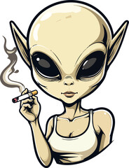 Cool Cartoon Alien Character Smoking a Cigarette - Edgy Vector Mascot Illustration