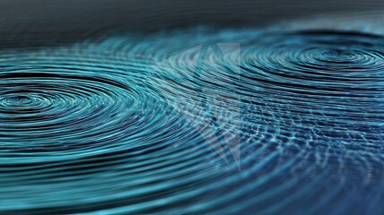Ripples on water surface creating concentric circles with blue turquoise hues soft lighting and serene atmosphere abstract background
