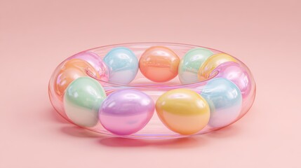 Pastel Bubble Eggs in a Clear Bowl Create Soft Easter Greeting Mood for Spring Stock Photo