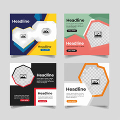 4 set Creative web banner hand drawn fluid organic design template. Suitable for social media posts, instagram story and web marketing ads. vector illustration 