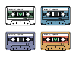 Fototapeta premium A colorful illustration of four cassette tapes with the words 'ANALOG HEART' on them.