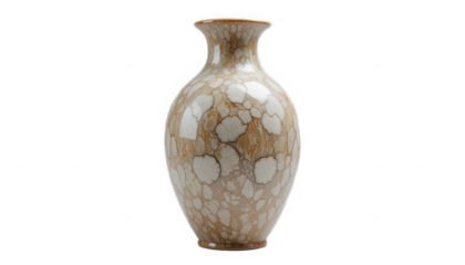 Elegant antique ceramic vase featuring a distinctive crackle glaze pattern in warm brown and white tones on transparent background