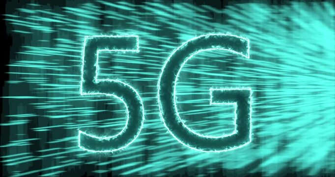 Blue '5G' glowing text animation, loopable, black background