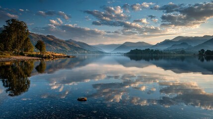 Tranquil Mountain Lake View at Daylight