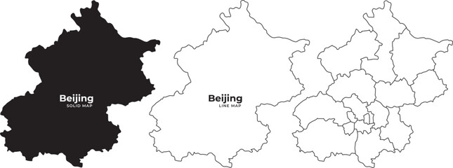 Obraz premium China map illustrations with beijing highlighted in black and white