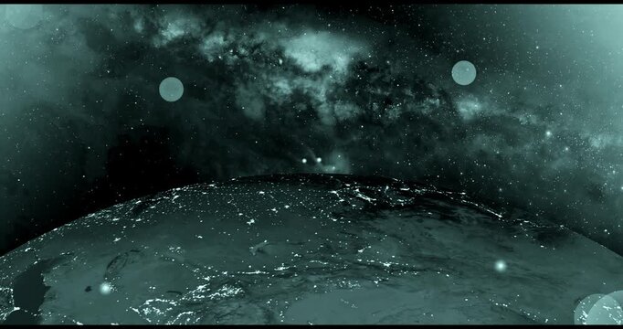 Glowing earth at night with stars in space
