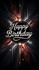 Vibrant Abstract Kirakira Glitter Gothic Birthday Artwork with Luxurious Dark Background, Romantic Dandyism Theme, Metallic Cursive Happy Birthday Typography and Elegant Sparkling Celebration Design