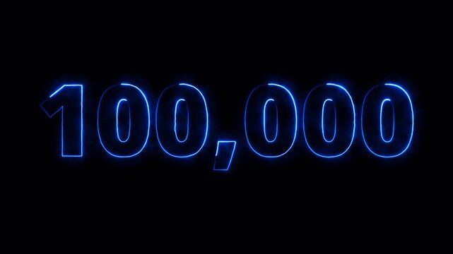Number 100,000 Text Animation with Transparent Background, Glowing Outline Numeric Typography, Number One hundred thousand Animation in 4K.