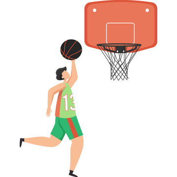 Basketball player throwing ball into basket vector icon isolated on white