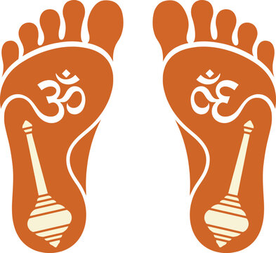 Holy lord hanuman footprints with om symbol and gada mace weapon for hindu religious prayer and devotion concept representing spiritual strength and divine blessing in indian culture.