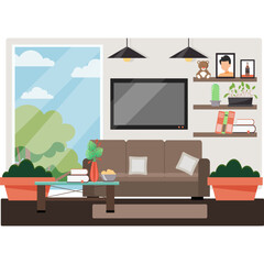 Fototapeta premium Cozy home living room interior vector icon isolated on white