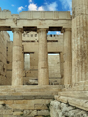 Ruins of Ancient Temple of Athena Nike With Tall Stone Columns Under Open Sky, Athens Greece