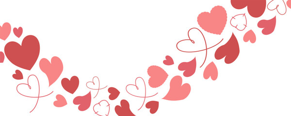 Heart wave border isolated on white background. Cute romantic Valentine&rsquo;s Day pattern for greeting card, poster and banner design. Flat vector illustration.