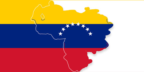 Obraz premium creative simplified map shape of Venezuela and background in the colors of the Venezuelan flag