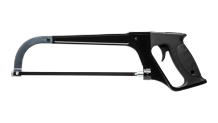 Modern black hacksaw with ergonomic handle and adjustable blade for precise cutting operations in various industrial and DIY projects requiring versatility and accuracy always available for use.