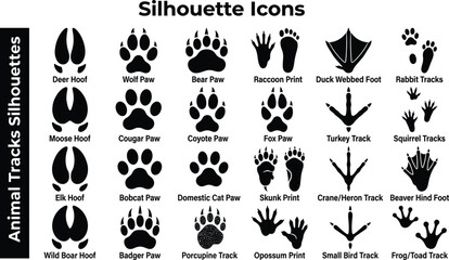 Animal Tracks Silhouette Vector Set - Paw Prints, Hoof Marks, and Footprint Trail Icons  © ArtMint
