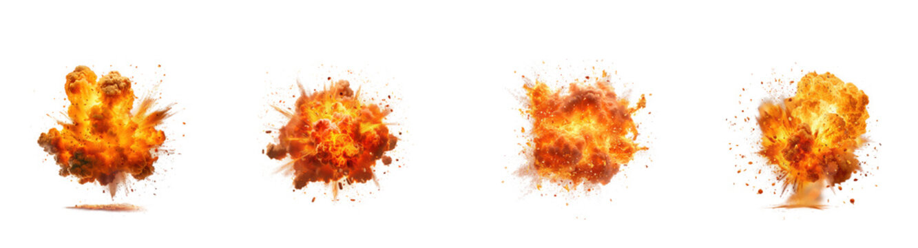 Four different explosion effects on transparent background for designers and digital artists high quality professional detailed
