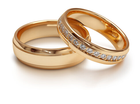 Alian&ccedil;as de casamento, noivo e noiva com pedras de brilhanre em fundo transparente.