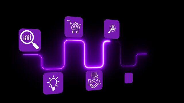 New product development and project roadmap idea on the transparent background. New product development roadmap icons, ideation, development and launching process. Motion graphics of product launching