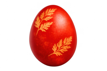 Red easter egg with leaf pattern on transparent background