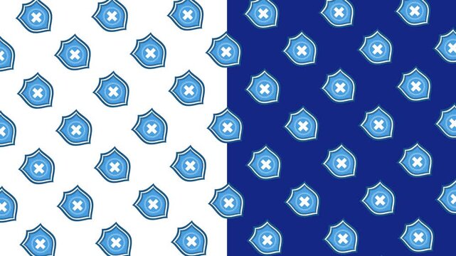 Seamless motion pattern featuring light blue shield icons with a white cross medical animation 
