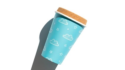 Vibrant blue disposable cup with whimsical cloud and star design