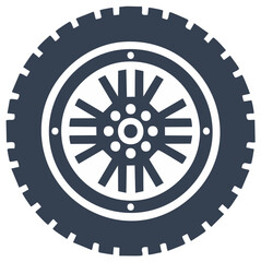 Fototapeta premium Isolated vector graphic shows a vehicle tire with spokes, tread, and bolt pattern, representing transportation and automotive themes