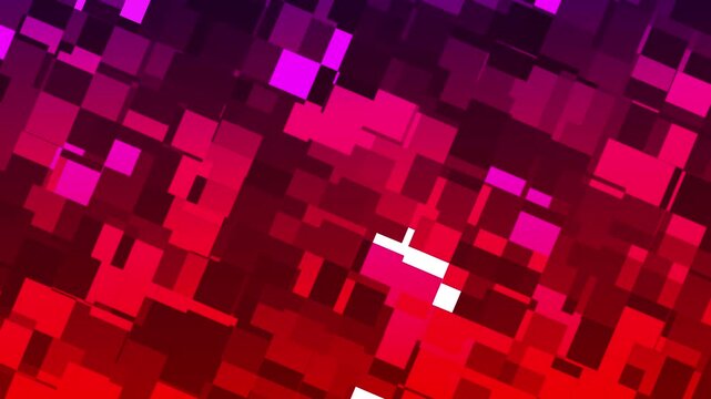 Abstract animated gradient background inspired by love and liberty, featuring vibrant red, magenta, and violet tones. Layered dimensional square blocks shift and slide dynamically.