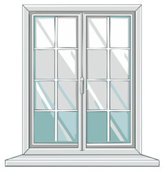 Illustration of a Closed Double Window with Window Pane and Window Box, Interior View, Window Light