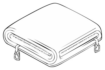 Isometric line art illustration of a folded and zipped portable cushion or mattress
