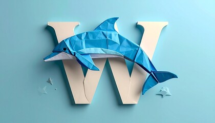 Paper Art Dolphin with Orange W Symbolizing Playful Typography and Editorial Styling for Creative Education