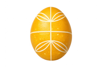 Yellow easter egg with white traditional pysanka design