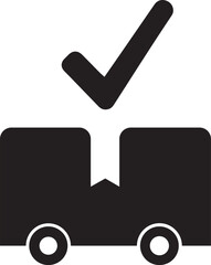 Black check mark over a rectangular shape with two circles at the bottom white rectangle 1