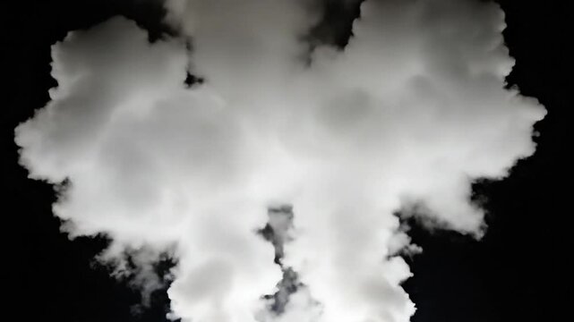 Dense White Hot Steam and Rising Vapor Clouds Against Black