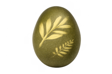 Olive green easter egg with golden leaf pattern