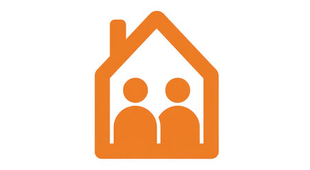 Orange house with two people symbol family isolated on a transparent background