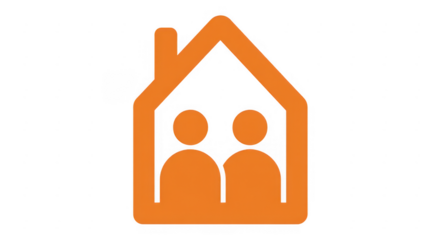 Orange house with two people symbol family isolated on a transparent background