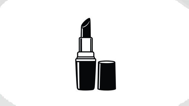 Black silhouette icon of an open lipstick tube with a slanted bullet shape ready for makeup application on a transparent background