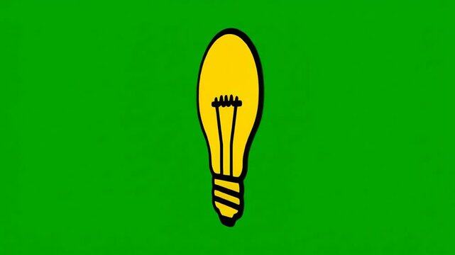 A simple illustration of a yellow incandescent light bulb with a visible filament stands out against a solid green background. This visual metaphor represents ideas, creativity, and innovation.