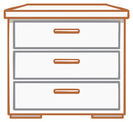 White three drawer dresser with orange trim simple line drawing
