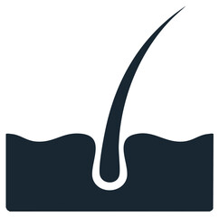 Vector icon of a single hair follicle with root growing from a cross section of skin.