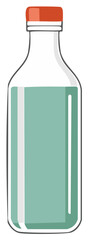 Simple glass bottle illustration filled with refreshing green liquid and a red cap
