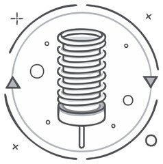 Stylized illustration of a stack of coins or money rolls within a circular design