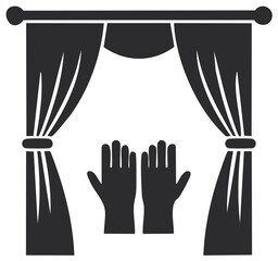 Household cleaning glyph icon with rubber gloves and window curtains