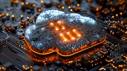 Cloud on circuit board with orange lights