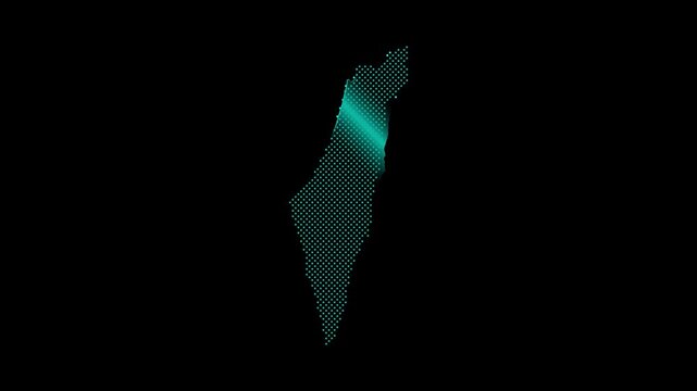 Israel Map from neon dots on black.  Neon Lights  colorful animation transition.   Animation in neon style. 4k Resolution.